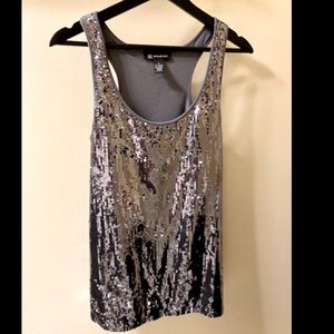 INC International Concepts Macy’s Scoop Neck Sequin Tank, Dark Grey, Medium EUC